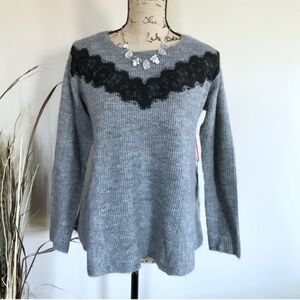 •Elle• lace detail ribbed sweater